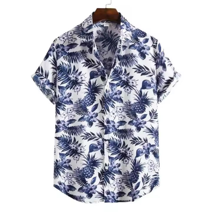 Hombres de manga corta con estampado hawaiano retro de los años 90, camisa de playa tropical para vacaciones, camisas sueltas casuales para hombres - 1