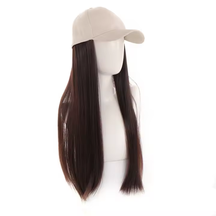 Peluca de gorra de béisbol sintética, gorra ajustable, pelucas de pelo largo y liso esponjoso, peluca de gorra de verano de Hip Hop para exteriores - 1