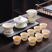 Juego de jade de grasa de oveja para taza de té, juego completo para uso doméstico, taza de té de Kung Fu, dormitorio, oficina, recepción, combinación de cuenco con tapa - details 0