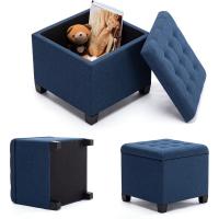 almacenamiento, forma de cubo, 45 cm, de lino, asiento acolchado con tapa - details 4