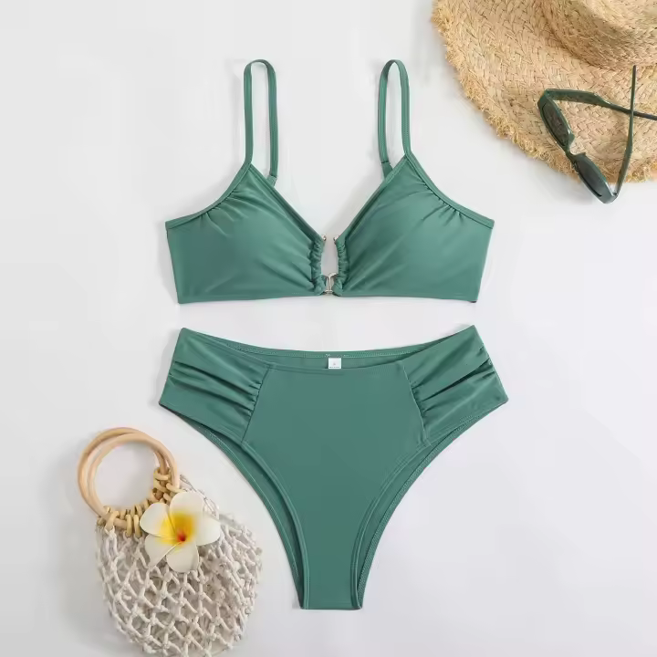 Bikini sexy, traje de baño de dos piezas, conjunto de bikini de cintura alta, traje de baño para mujer con realce, ropa de playa 2025 - 1