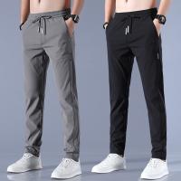 Pantalones Casuales De Seda Para Hombre Verano 2023 Pantalones Deportivos Rápidos Secado Color Sólido Moda Bolsillo Recto Low Waist - details 2