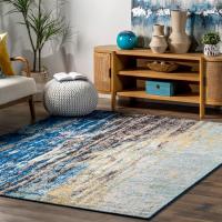 Alfombra cascada vintage abstracta, 152 cm x 243,8 cm, azul - details 0