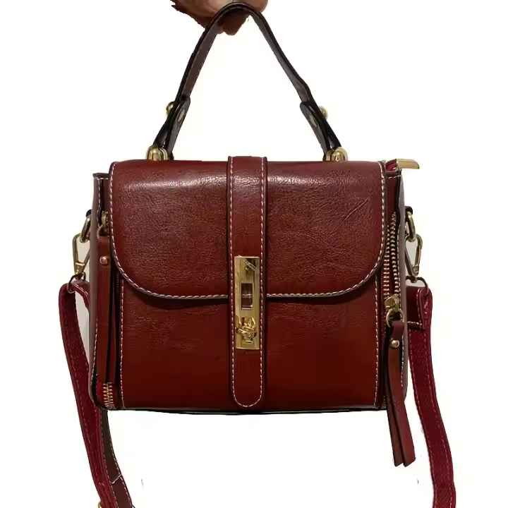 Bolso Cruzado de Cuero Genuino Premium Diseño Clásico, Cierre con Snap, Correa Ajustable, Tono Dorado, Perfecto para Uso Diario, Viajes, Trabajo - 1