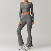 Conjunto deportivo de ocio para mujer, pantalones de pierna ancha de cintura alta, Top adelgazante de manga larga para Fitness, Otoño e Invierno - details 13
