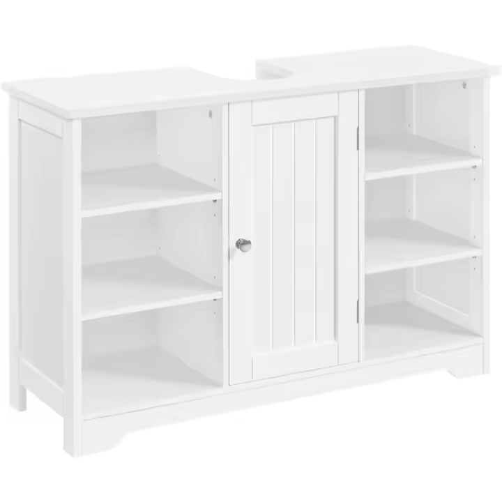 Mueble Bajo Lavabo de Madera 60×30×90 cm 6 Estantes y 1 Puerta Aramrio de Lavabo Mueble de Baño Blanco - 1