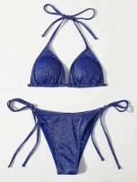 Conjunto sexy brillante, traje de baño triangular de dos piezas para mujer, bikini de verano, nuevo traje de playa, bikini push-pull - details 10