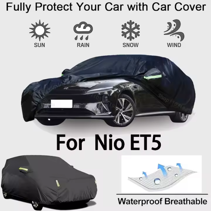 Funda completa para coche para Nio ET5, equipo protector para exteriores, protector solar a prueba de nieve, accesorios para automóviles impermeables y a prueba de polvo, negro - 1