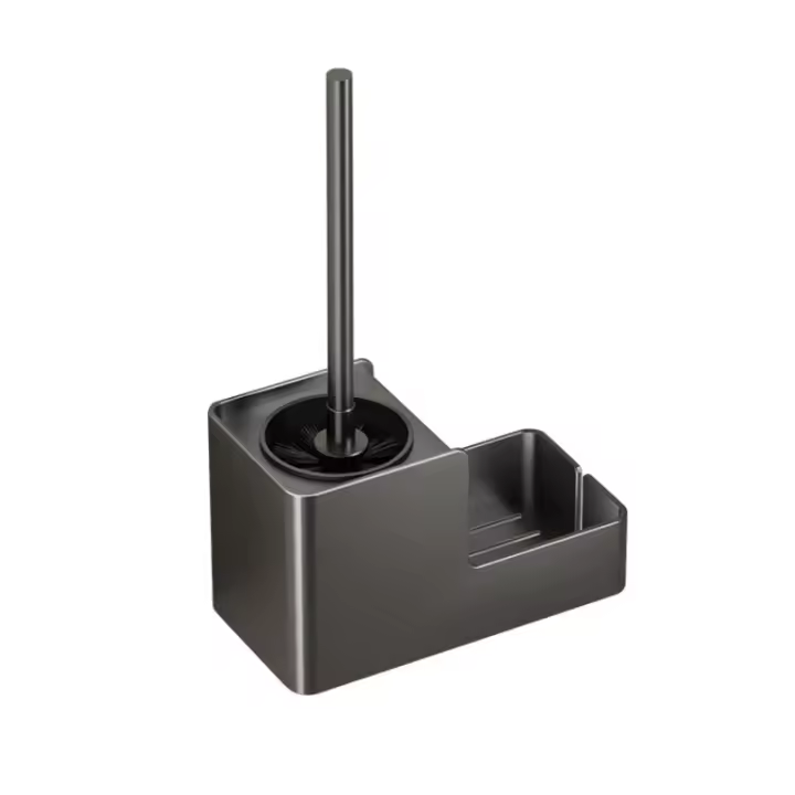 Cepillo de Inodoro Compacto con Porta y Mango de Aluminio Ahorro de Espacio para Almacenamiento - 1
