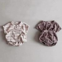 Conjunto de ropa de bebé con forro de verano, camiseta a rayas y bombachos, 2 uds., traje de ropa para niño, conjunto de ropa nfant de algodón puro, 2024 - details 15