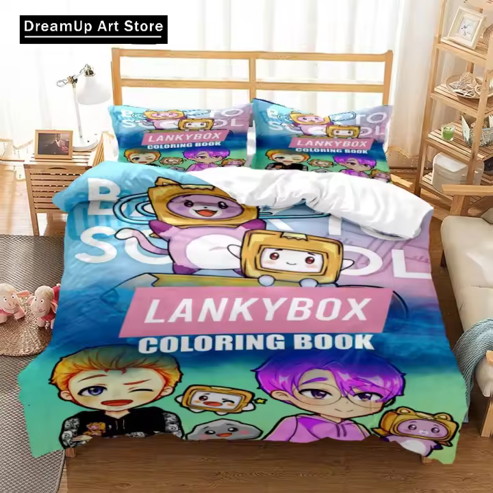 Conjunto de Cama 3D Impreso de Dibujos Animados Lankybox Foxy Tamaño Rey, Suave y Cómodo para Ropa de Cama - 1