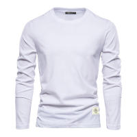 Prendas de abrigo deportivas de ocio de manga larga de color sólido para hombre, cuello redondo, camisa inferior de algodón puro, top, nuevo - details 2