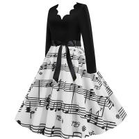 Women plaid print long sleeve vintage a line party dress v neck - details 14