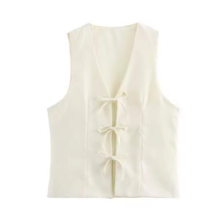 Chaqueta holgada de dos piezas con botones para el verano 2025, pantalones anchos de cintura alta y blazer con cuello en V y lazo. - 1