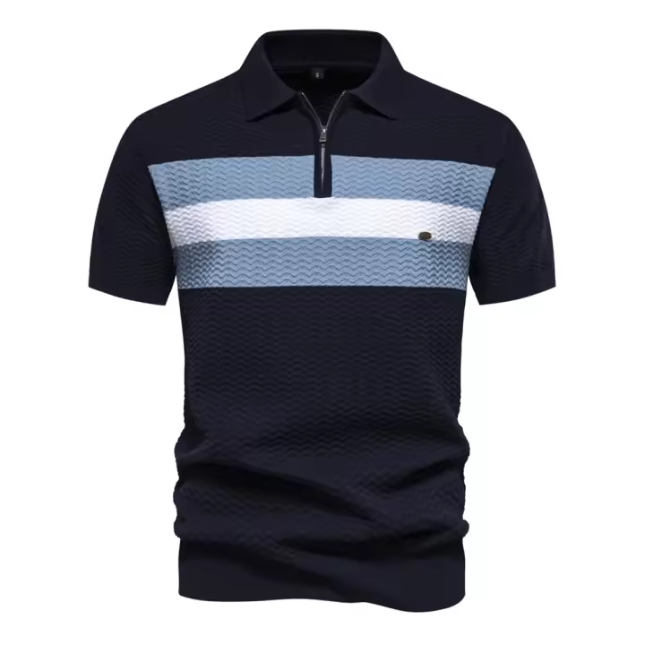 Polo de punto acanalado texturizado para hombre, camiseta de manga corta transpirable y fresca, novedad de verano, 2024 - 1