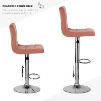 1 Taburete de Bar o Cocina Regulable y Giratorio 360 ° , con respaldo y reposapiés, estructura de acero cromado, terciopelo rosa, 1 pieza - details 3