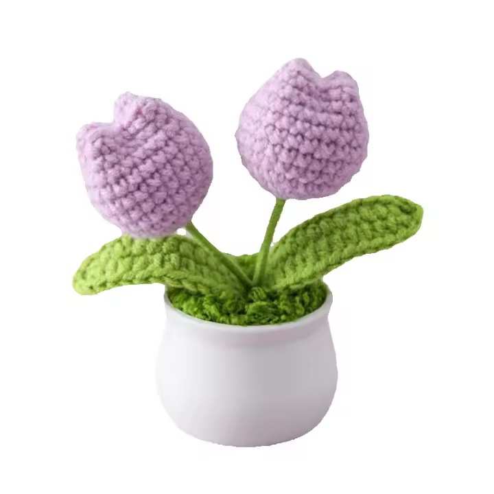 Ramo de Tulipanes de Crochet Hecho a Mano Flor Artificial Tejida para Hogar, Decoración de Escritorio, Regalo de San Valentín - 1