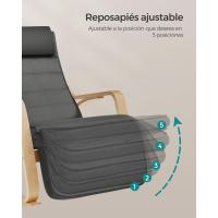 Mueble Ottoman de Madera de Abedul Mueble de Descanso Ajustable con 5 Posiciones, Carga Máxima de 150kg, Para Dormitorio, Salón Gris Claro y Natural - details 33