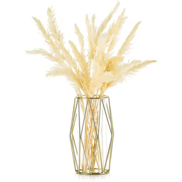 Jarrón para hierba de Pampa, florero de piso alto dorado de vidrio con soporte de Metal geométrico. - 1