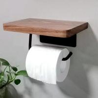 Soporte de papel higiénico con estante de madera de nogal Natural, colgador de rollo de tejido, barra de toalla de papel montada en la pared, papel de acero inoxidable 304 - details 0