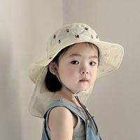Gorro panamá Kawaii para niños, protección del cuello, bordado de dibujos animados, sombrero para el sol para bebé, protector solar, sombrero de pescador de verano de secado rápido para niñas - details 13