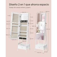 Armario de Joyas con Espejo LED, Joyero con Cerradura, Organizador con Cajón y Estante, Idea de Regalo, Blanco Nube JJC025W01, 41.5x37x157cm - details 5
