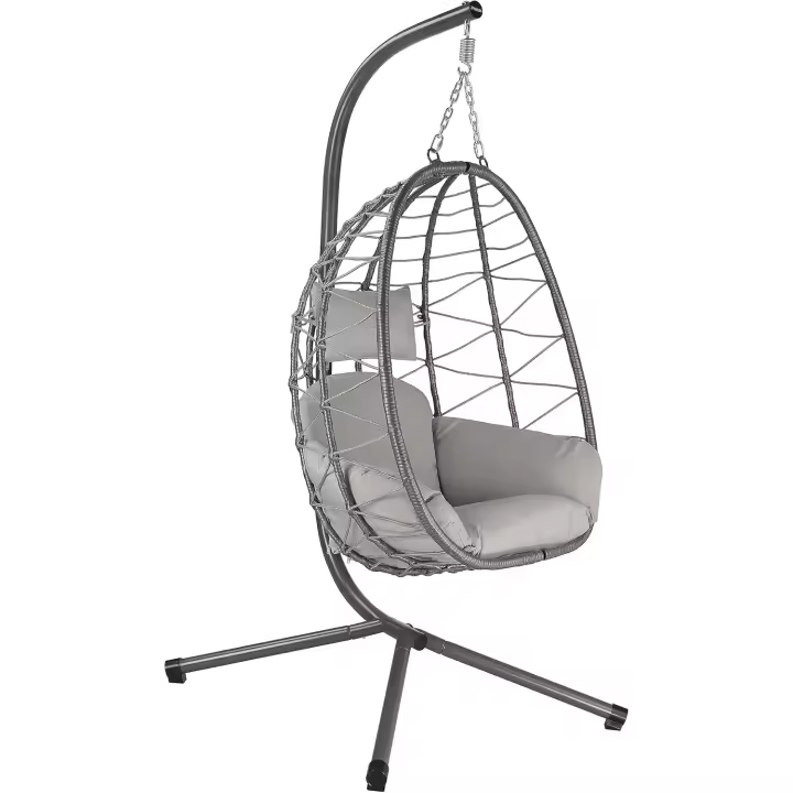Silla Colgante con Soporte, Cojín y Almohadilla |   Color gris |   Columpio colgante para interior y exterior |   Estructura Metálica, Columpio de Jardín/Terraza, Silla Huevo, Cesta Colgante - 1