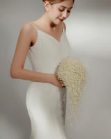 Ramo de novia hecho a mano, flor de boda, perlas completas, marfil y blanco, 100% - details 7