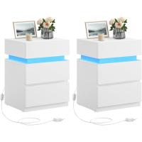 Mesita de Noche con Tira de Luz LED Multicolor Variable, 3 Cajones, Mesa Auxiliar, Estilo Moderno, 35 x 40 x 55 cm, Negro Efecto Madera LET0830B01 - details 9