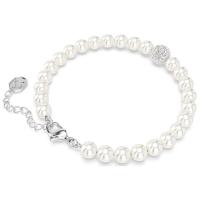 Swaroski Pulsera de plata de ley 925 con cuentas de piedra de circón, pulsera de perlas blancas de cristal transparente, regalo de joyería ajustable para mujer de 18 a 22 cm ﻿ - details 1