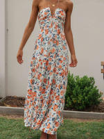 Nueva moda mujer vestido largo elegante sin mangas con cuello Halter vestido Floral vestido de verano gran oferta S-XL - details 9