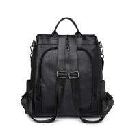 Mochila de trabajo de cuero PU suave para mujer, mochila de hombro cruzado de cuero negro vintage, mochila de viaje antirrobo para mujer - details 11