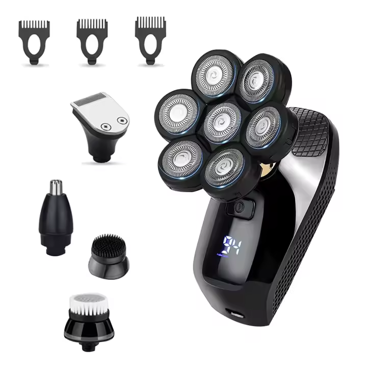 Afeitadora eléctrica 7D para hombre calvo, afeitadora rotativa 5 en 1, Kit de aseo impermeable, inalámbrica - 1