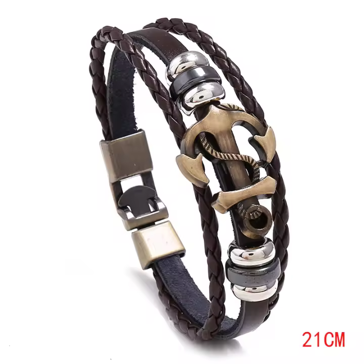Pulsera de cuero ancla tejida 2025 minimalista multicapa, joyería vintage occidental unisex, regalos para hombre - 1