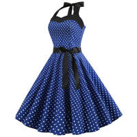 Vintage Women Summer Polka Dot Print Halter Party Dresses - details 3