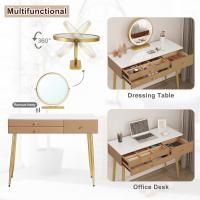 Tocador Maquillaje con Espejo de Luz Regulable en 3 Niveles, Tocador con 3 Cajones, Escritorio Grande 100x40 cm, Silla Ajustable en Respaldo de Terciopelo, Blanco+Crema+Dorado, MB6105ws - details 15