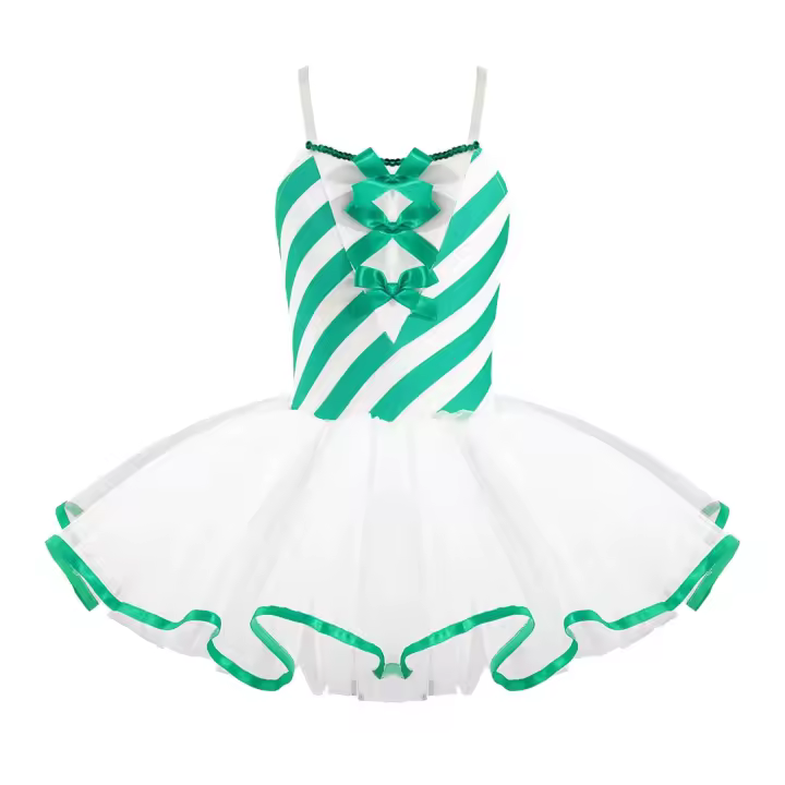 Vestido de baile de tutú de ballet a rayas de caña de caramelo para niños y niñas, disfraz de baile de patinaje artístico de Navidad para carnaval, fiesta temática de cosplay - 1