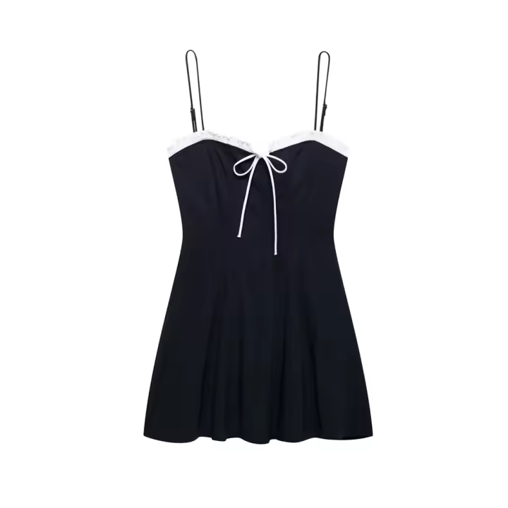 Vestido corto de corte A con material de lazo Forro de poliéster sin mangas - 1