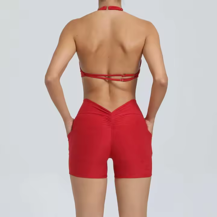 Traje de entrenamiento de gimnasia reforzado deportivo para mujer, ropa deportiva para mujer, traje de yoga rosa, verde y rojo 2024 - 1