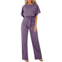 Mameluco Capri recortado de pierna ancha para mujer, pantalones Palazzo, mono de manga corta con pajarita - details 26