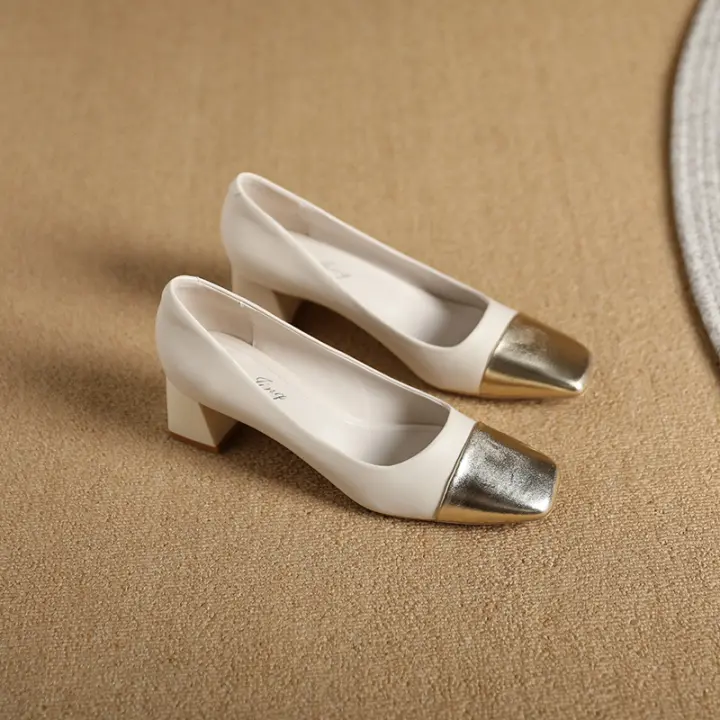 Nuevos zapatos de mujer retro Mary Jane con punta cuadrada y tacón grueso, boca poco profunda, tacones altos - 1