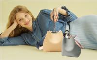 Bolso de moda para mujer, bolso de hombro para mujer, bolso tipo cubo, bolso de mensajero, bolso de diseñador, gris, elegante, 21*13*21 cm, peso: 0,6 kg, hecho de cuero PU de alta calidad, suave, cómodo e impermeable. Cordón en bolsillo interior - details 0