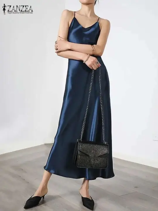 ZANZEA-vestido de fiesta con tirantes finos para mujer, moda de verano, Vestidos deslizantes para mujer, Vestidos elegantes lisos, ropa Y2K 2023 - 1
