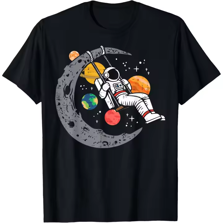 Astronauta Luna Swing Planetas Espacio Galaxia Mujeres Niños Hombres Camiseta Hombre Camiseta - 1