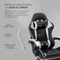 Gaming con Respaldo Ergonómico Inclinable y Altura Ajustable, Silla de Oficina con Soporte Lumbar, Acolchado y Reposapiés Extraíble, Negro, 58x66x114-124 cm - details 12