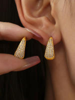 Mujeres Hueco Azul Verde Turquesa Gota Pendientes Circón Color Bohemio Estilo Commuter Moda Mujeres Ronda Stud Pendientes - details 2