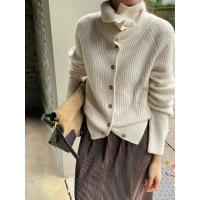 Cárdigan de cuello alto para mujer Suéter de lana pura 100%, suelto, grueso, base de Cachemira, abrigo de punto, tendencia, Otoño e Invierno - details 3