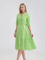 Marwin-Vestido de algodón con agujeros para mujer, Vestido informal de cintura alta con volantes y cuello en V, con volantes - details 14