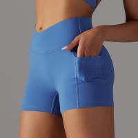 Hamidou-pantalones cortos de gimnasio cruzados para mujer, pantalones cortos de Yoga con bolsillos, mallas de entrenamiento para mujer, pantalones cortos de cintura alta, realce de glúteos - details 0