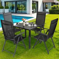 Mesa de comedor al aire libre Mesa de patio de láminas de aluminio y grano de madera resistente a la intemperie, 75x75x73cm rectangular de jardín para patio trasero - details 5